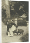 Woman with a dog in a garden by Anonymous