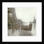 Two women at a stairway on the bank of a river or lake by Anonymous