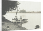 Children with a rowing boat on the bank of a river or lake by Anonymous