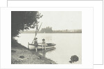Children with a rowing boat on the bank of a river or lake by Anonymous