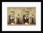 Scene in interior: three Freemasons and bound man by Anonymous