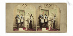 Scene in interior: three Freemasons and bound man by Anonymous