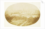Oval view of Edinburgh, Scotland, with the monument to Sir Walter Scott by John Thomson