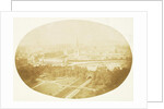 Oval view of Edinburgh, Scotland, with the monument to Sir Walter Scott by John Thomson