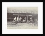 Group portrait of KNIL soldiers with machine guns for a stable by Lik Sun Bros