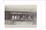 Group portrait of KNIL soldiers with machine guns for a stable by Lik Sun Bros