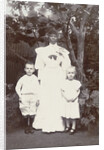 Portrait of Surinamese nanny with two white children by Augusta Curiel