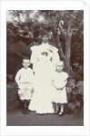 Portrait of Surinamese nanny with two white children by Augusta Curiel