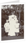 Portrait of Surinamese nanny with two white children by Augusta Curiel