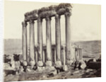 Pillars of the Temple of Jupiter and Bacchus temple in the background to Baalbek by Francis Bedford