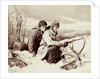 Two hunters in the snow in front of them a moose head by William Notman