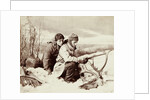 Two hunters in the snow in front of them a moose head by William Notman