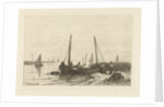 The Zuiderzee. In the foreground, a bank with a fishing boat by Johan Conrad Greive