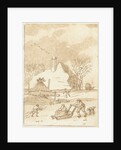 Winter landscape with skaters by Anthonie van den Bos