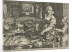 Kitchen Piece of woman cleaning fish by Abraham van Lier