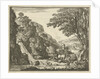 Shepherd with animals at a waterfall by Gerard Melder