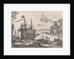 Ships in a harbor by Antoine Bonenfant