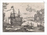 Ships in a harbor by Antoine Bonenfant