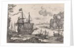 Ships in a harbor by Antoine Bonenfant