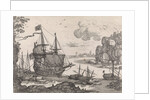 Ships in a harbor by Antoine Bonenfant