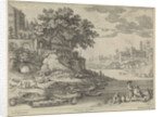 port with rowboats, figures and cattle by Lodewijk XIII