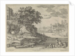port with rowboats, figures and cattle by Lodewijk XIII
