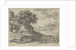 port with rowboats, figures and cattle by Lodewijk XIII