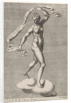 Diana as the moon goddess Luna on a cloud, the moon on the forehead, from a series of prints with planets by Pieter Valck