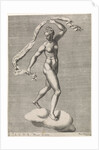 Diana as the moon goddess Luna on a cloud, the moon on the forehead, from a series of prints with planets by Pieter Valck