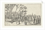Skaters on the ice at a farm by Claes Jansz. Visscher II