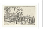 Skaters on the ice at a farm by Claes Jansz. Visscher II