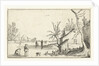 Farm with frozen river with skaters on the ice by Claes Jansz. Visscher II