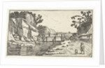 Rocky Landscape with riverwalk by Claes Jansz. Visscher II