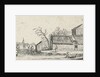 Frozen river with skaters on a farm by Claes Jansz. Visscher II