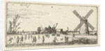 Skaters on the ice at a mill near Penningsveer by Esaias van de Velde