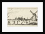 Skaters on the ice at a mill near Penningsveer by Esaias van de Velde