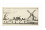 Skaters on the ice at a mill near Penningsveer by Esaias van de Velde