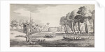 On a river, passengers in large rowboats approaching a village by Jan van de Velde II