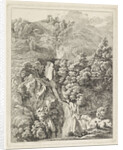 Rocky Landscape with a waterfall by Hendrik Voogd