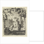 The wedding couple is standing on the steps of a classical buildin by Jan Wandelaar