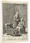 Two women and a crib by Pieter Kikkert