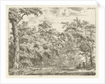 Two figures near the water in the wood by Adrianus Serné