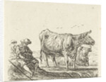 Two cows with two shepherds by Ernst Willem Jan Bagelaar