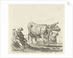 Two cows with two shepherds by Ernst Willem Jan Bagelaar