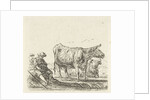 Two cows with two shepherds by Ernst Willem Jan Bagelaar
