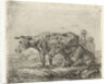 Two cows with a shepherd and a child by Ernst Willem Jan Bagelaar