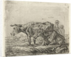 Two cows with a shepherd and a child by Ernst Willem Jan Bagelaar