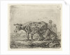 Two cows with a shepherd and a child by Ernst Willem Jan Bagelaar