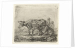 Two cows with a shepherd and a child by Ernst Willem Jan Bagelaar