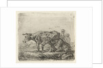 Two cows with a shepherd and a child by Ernst Willem Jan Bagelaar